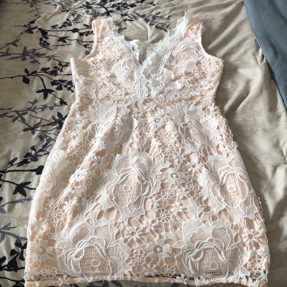 cream and peach lace dress